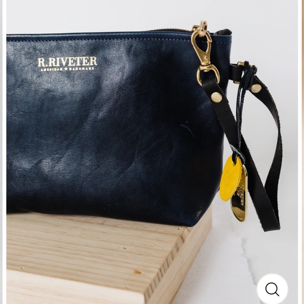 NWT R. Riveter navy leather clutch